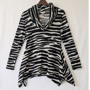 Vintage Y2K Jon Den Zebra Print Cowl Neck Asymmetric Knit Black White Top‎ Small